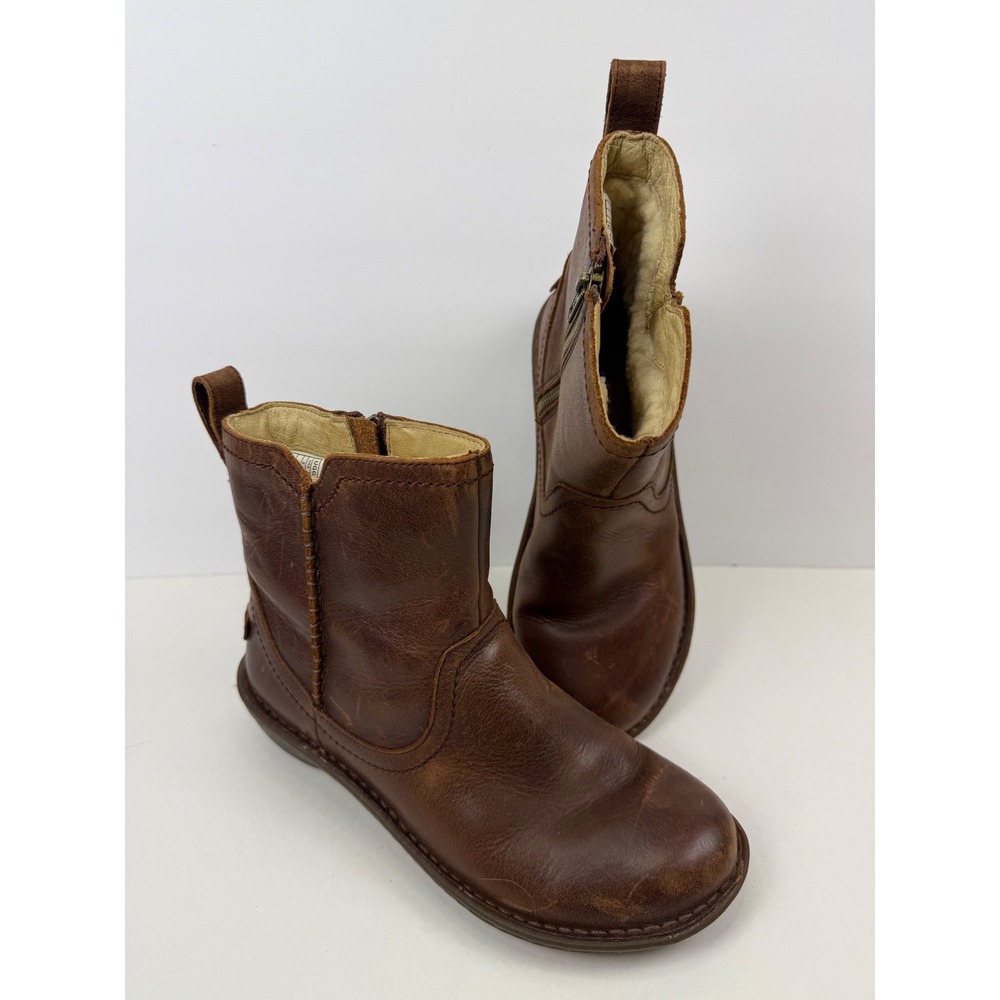 UGG Australia Neevah Brown Leather Shearling Lined Zip Ankle Boots Distressed 8